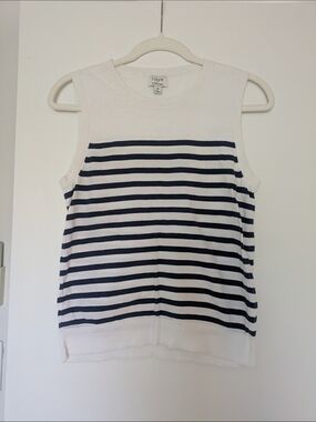 J. Crew White & Navy Striped Sleeveless Knit Tank